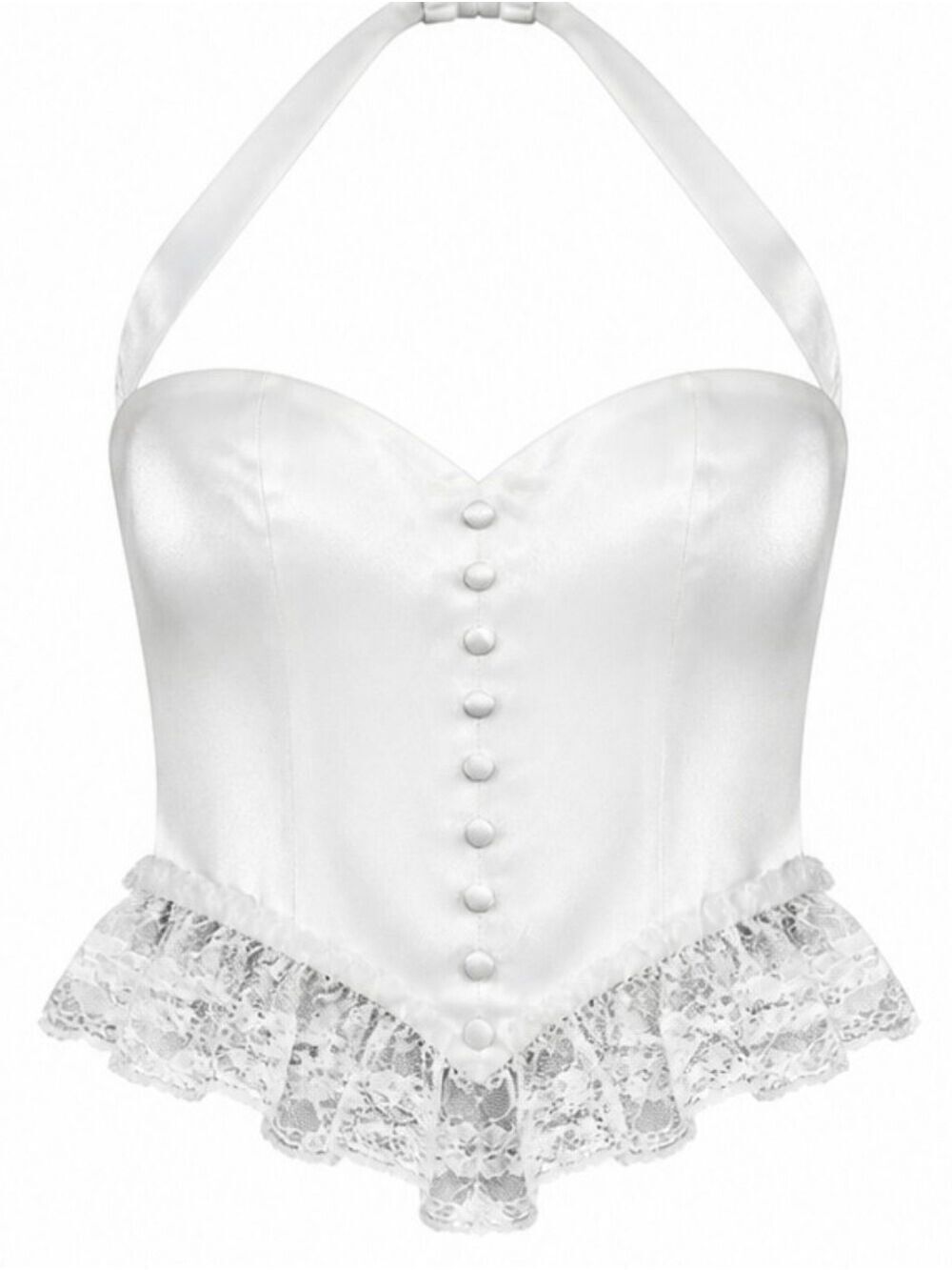 Adeirlina Empress White Lace-Trim Satin Halter Corset Top Romantic Medium NWT